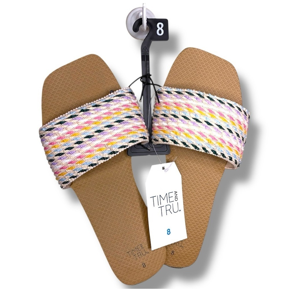 New Size 8 Slide Sandals Multicolored Tan Brown Womens Boho Bohemian Beach